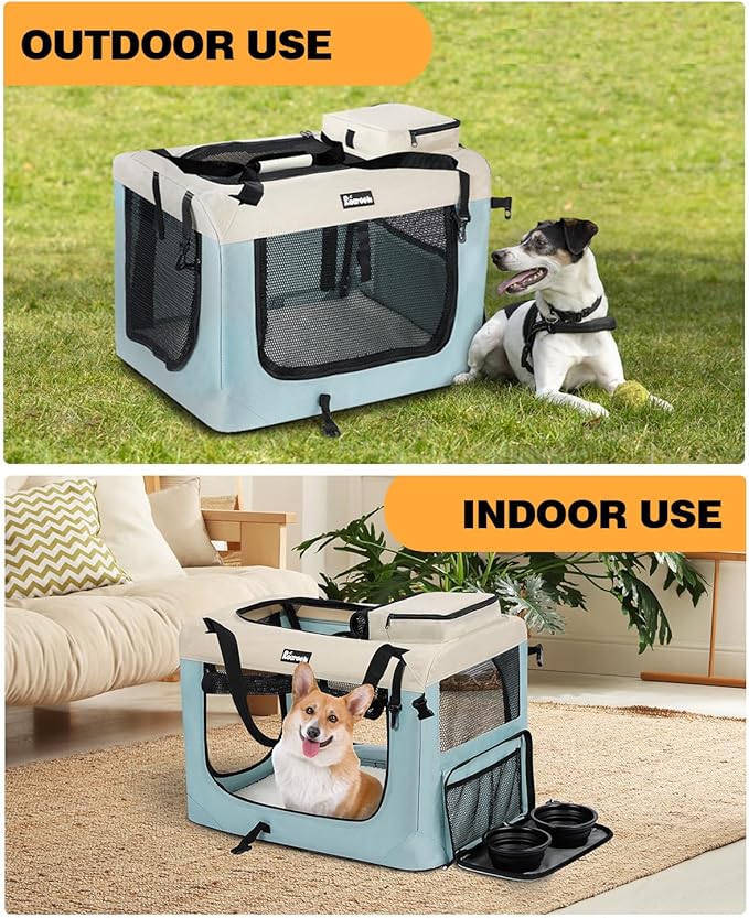 Extra Large Dog Crate with 2 Foldable Bowl, 36 Inch Collapsible Travel Dog Crate Kennel with Soft Blanket for Medium Dogs,Indoor &amp; Outdoor (36" L x 25" W x 25" H, Blue)