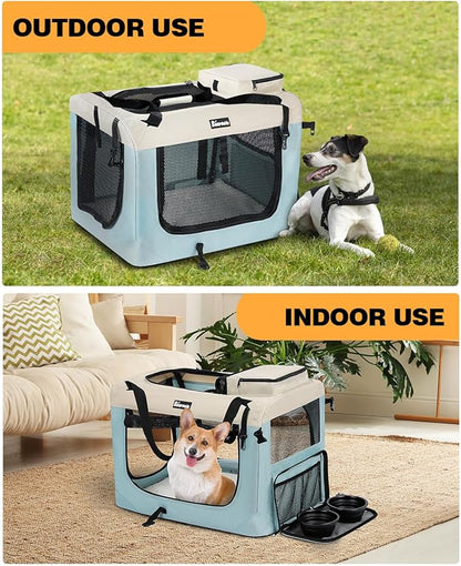 Extra Large Dog Crate with 2 Foldable Bowl, 36 Inch Collapsible Travel Dog Crate Kennel with Soft Blanket for Medium Dogs,Indoor &amp; Outdoor (36" L x 25" W x 25" H, Blue)