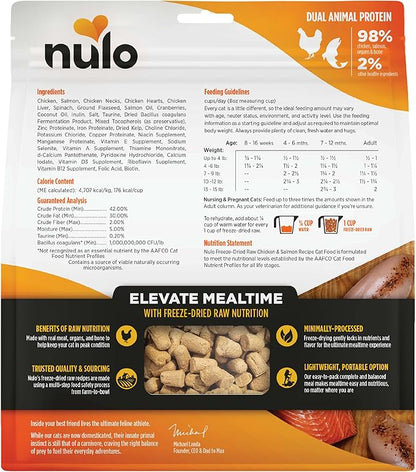 Nulo Freestyle Freeze-Dried Raw, Ultra-Rich Grain-Free Dry Cat Food for All Breeds and Life Stages with BC30 Probiotic for Digestive and Immune Health, Chicken &amp; Salmon, 16 Ounce