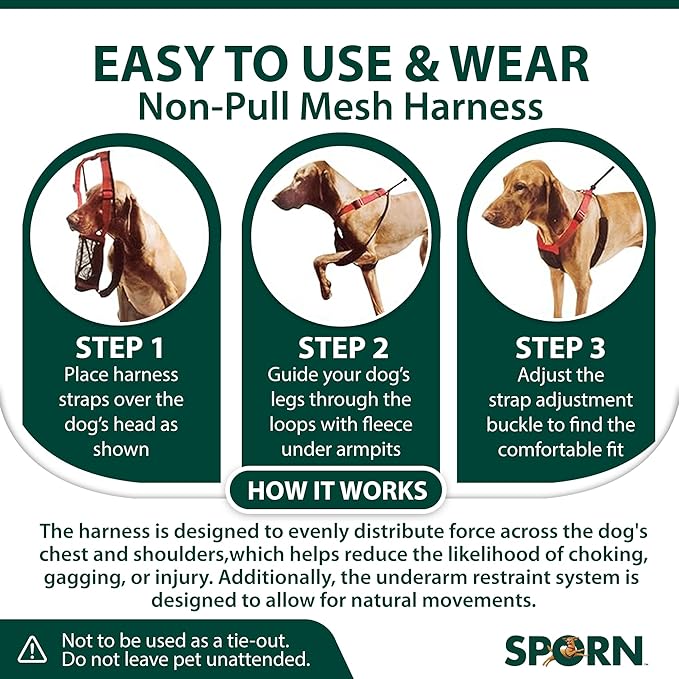 Sporn No Pull Dog Harness for Medium-Sized Dog - Red Mesh, Durable Nylon, Breathable, Adjustable, Lightly Padded, Soft &amp; Easy, Heavy Duty Body Halter Harness for Medium Size Breeds