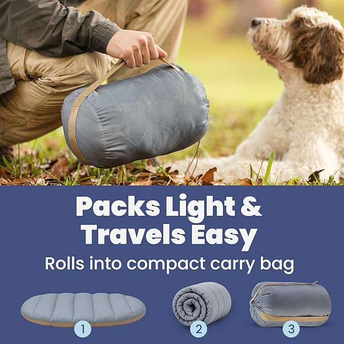 Travel Dog Bed (42" x 30") – Foldable, Packable Camping Dog Bed – Water Resistant, Cozy &amp; Durable Mat with Soft Padding – Compact, Portable &amp; Machine Washable – Large &amp; Small Breeds – Grey