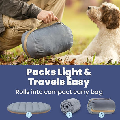 Travel Dog Bed (42" x 30") – Foldable, Packable Camping Dog Bed – Water Resistant, Cozy &amp; Durable Mat with Soft Padding – Compact, Portable &amp; Machine Washable – Large &amp; Small Breeds – Grey