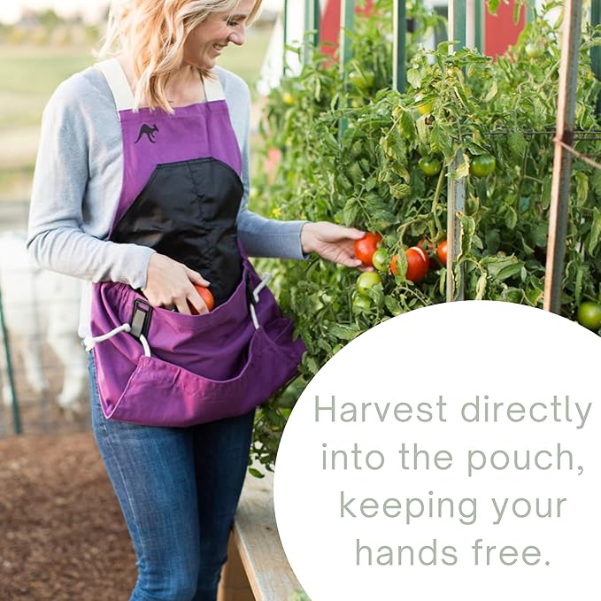 Roo Gardening Apron with Pockets &amp; Harvesting, Picking Pouch - Adjustable, Water-resistant, Washable Canvas Cotton