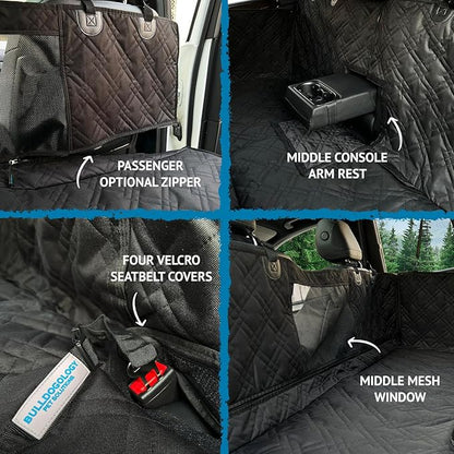 Bulldogology Dog Car Seat Cover with Mesh &amp; Zippers Waterproof Heavy Duty Dog Hammock Backseat Protector from Dog Hair, Muddy Paws, Scratches - Pet Car Seat Cover for Cars Trucks SUVs (Large, Black)