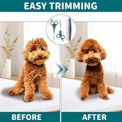 Professional Pet Grooming Kit, Stainless Steel Dog &amp; Cat Grooming Shears with Rounded Tip Blades for Safe Fur Trimming, Thinning Shears, Straight Scissors, and Pet Comb (Set of 3)