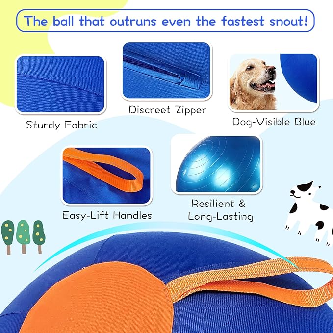 25" Herding Ball for Dogs – Durable Horse Ball Style Dog Toy with Cover – Dog Herding Toy for Outdoor Play, Training &amp; Exercise – Great for Australian Shepherds &amp; Large Breeds