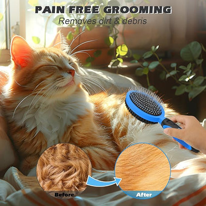 2PCS Pet Grooming Tools - Double-Sided Brush for Shedding and Bathing, Suitable for Short/Long Haired Dogs Cats and Horses, Deshedding Dog Brush, Mane &amp; Tail Combs for Horses - Pet Supplies (Blue)