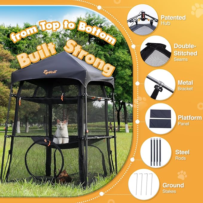Extra Large Catio Outdoor Cat Enclosure, Rywell 3-Tier Spacious Outdoor Cat Tent, Weatherproof&amp;Sunproof with 5 Windows, Foldable Cat Enclosure for Patio, Camping, Indoor(Includes Carry Bag)
