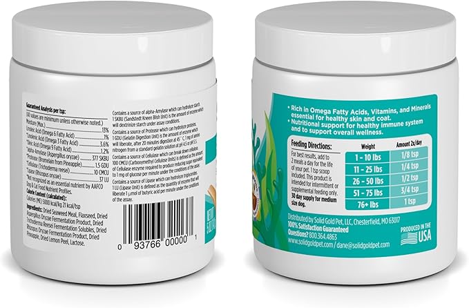 Solid Gold Cat &amp; Dog Multivitamin Powder - Kelp Powder, Omega 3 &amp; Vitamins for Dental, Digestive, Immune, Skin &amp; Coat Health - Multi Vitamin for Dogs &amp; Cats - Cat &amp; Dog Food Additive Supplement - 5oz