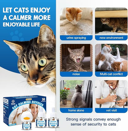 Cat Calming Pheromones Diffuser: 3-in-1 Kit Cat Appeasing Pheromone Diffuser to Calm (1 Plugin+2x48ml Refills) for Comfort Reduces Stress Anxiety, Long-Lasting Appeasing Pheromone for Pet Cat (3in1)