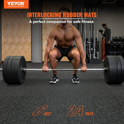 VEVOR 6PCS 0.56 inch Thick Gym Floor Mats, 25" x 25" EVA Foam &amp; Rubber Top Interlocking Workout Floor Mats with 24 sq.ft Coverage, Waterproof Exercise Puzzle Flooring for Gym, Home, Garage, Basement