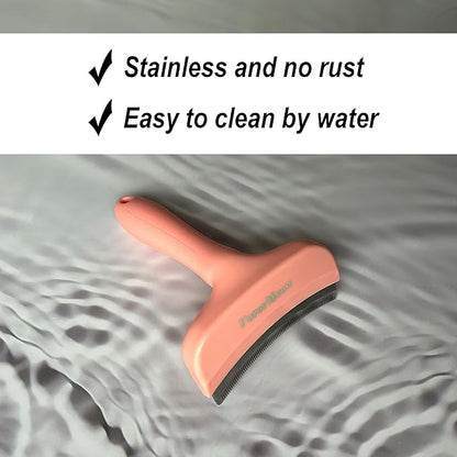 Pet Deshedding Tool with Curve Blade, Cat Grooming Brush, Tight V-shaped Teeth Shedding Comb for Cat and Dog (Pink, Large)