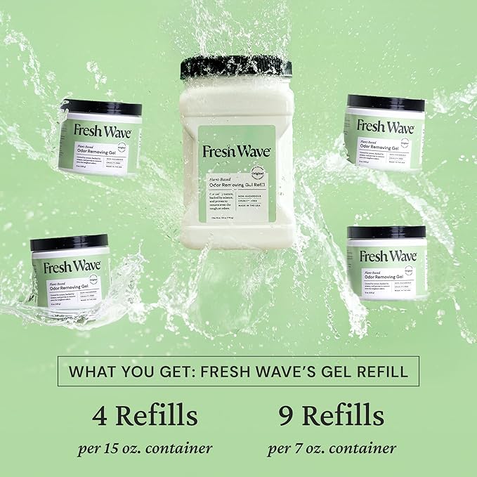 Fresh Wave Odor Removing Gel Refill, 63 oz., Pack of 2 - Safer Odor Absorbers for Home, Natural Plant-Based Odor Eliminator, Every 15 oz. lasts 30-60 Days, For Cooking, Trash &amp; Pets