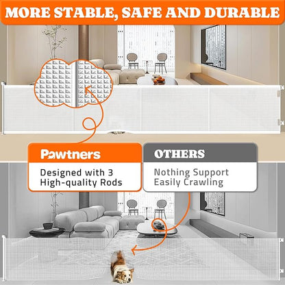 Pawtners Retractable Baby Gates Extra Wide, 41" Tall Extends up to 200" Wide, Dog Gate Indoor for Stairs, Pet Gate with Support Rods for Doorways Hallways Garage Indoor &amp; Outdoor-White