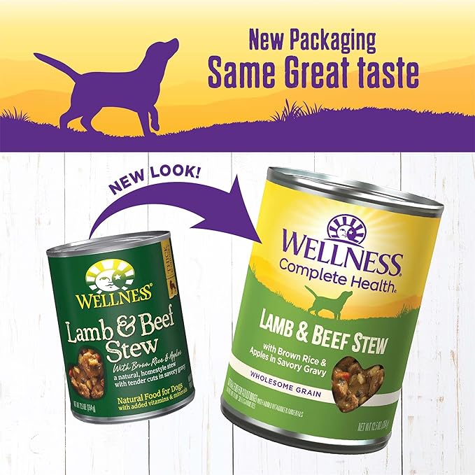Wellness Complete Health Thick &amp; Chunky Natural Canned Wet Dog Food, Lamb &amp; Beef Stew, 12.5-Ounce Can (Pack of 12)