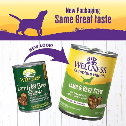 Wellness Complete Health Thick &amp; Chunky Natural Canned Wet Dog Food, Lamb &amp; Beef Stew, 12.5-Ounce Can (Pack of 12)