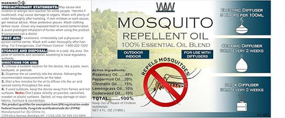 W4W Mosquito Oil - 100% Essential Oil Blend - 4 Oz - Mosquitoes, Gnats &amp; other Flying Insects - for use with Diffusers, Sprays, Lotions, &amp; Soaps - 4 Ounce Dropper Bottle