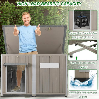 Dog House Outdoor Weatherproof &amp; Wooden Dog Kennel with Chew-Proof Iron Frame，Removable Floor, Adjustable Vent Window, Easy Assembly for Large and Extra-Large Dogs 55.1" D x 33.1" W x 34.8" H