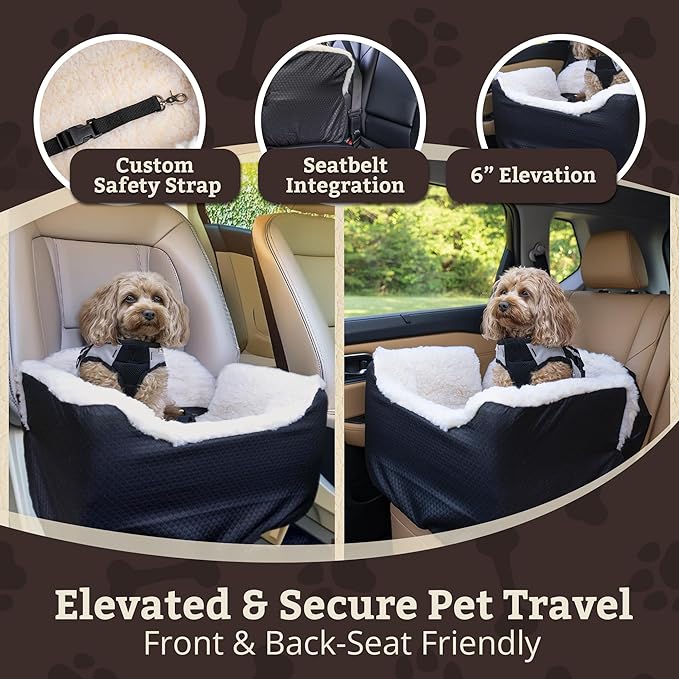 Snoozer Lookout I Car Seat - Dog Car Seats for Small Dogs, Puppy Booster Bed for Small &amp; Medium Sized Pets Up to 25 Lbs, Elevated, Washable - Medium, Black Diamond