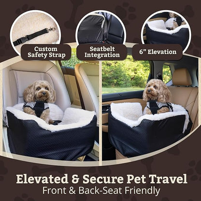 Snoozer Lookout I Car Seat - Dog Car Seats for Small Dogs, Puppy Booster Bed for Small &amp; Medium Sized Pets Up to 25 Lbs, Elevated, Washable - Medium, Black Diamond