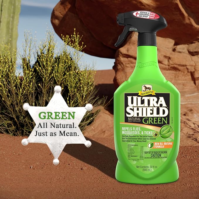 Absorbine UltraShield Green All-Natural Fly &amp; Insect Repellent for Horses &amp; Dogs, Essential Oils Repel &amp; Control, 32oz Spray Bottle