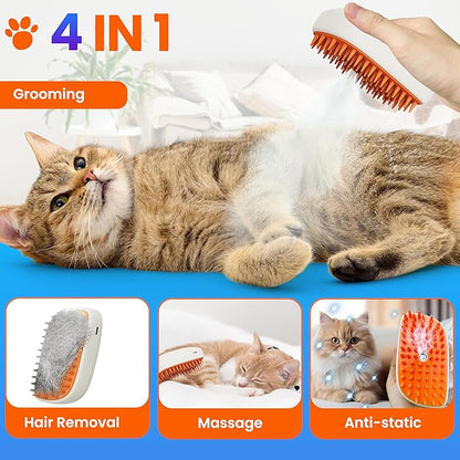 Pet Steam Brush For Cat &amp; Dog - Pets Spray Hair Removal Comb - Cats Indoor Shedding &amp; Grooming Mist Tool - Water Steamer Brushes for Long &amp; Short Haired Dogs - Spritz Defur Comb (Orange)