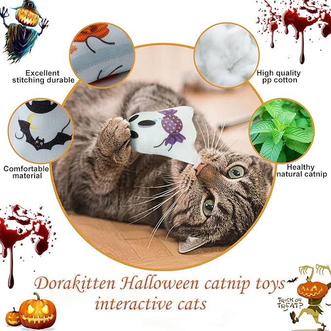 Dorakitten Catnip Toys Interactive Cat 5PCS Cats Chew Plush Ghost Toys &amp; Pet Stuffed Nip Pillow &amp; Kitten Best Kicker Toy Cute and Soft Teething Supplies for Moving Kitty Indoor
