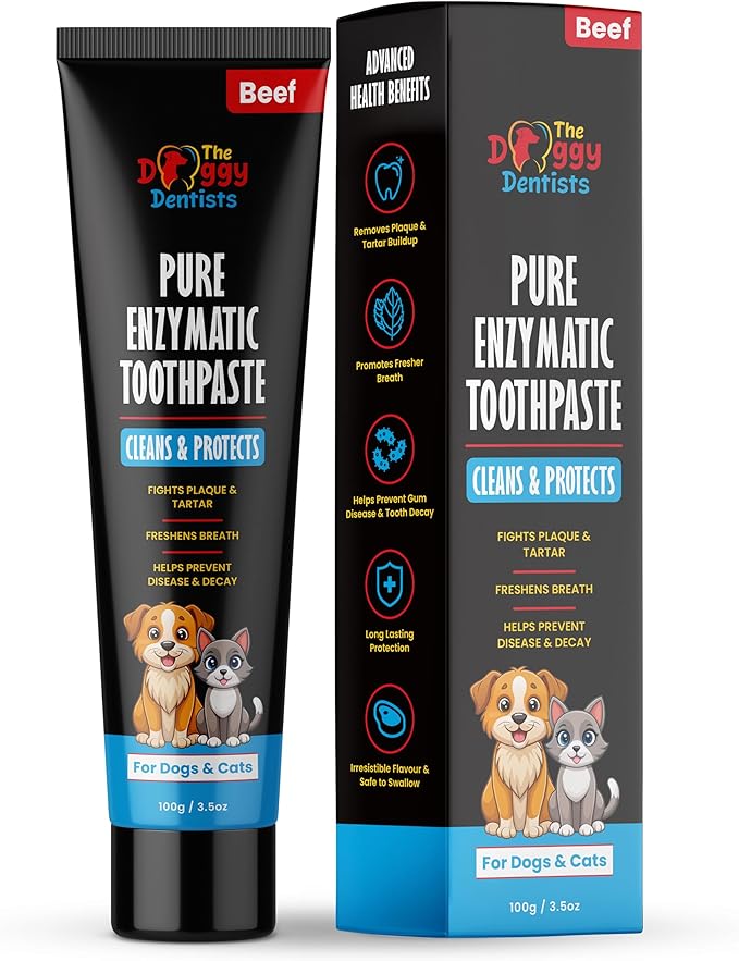 Vet Strength Pure Enzymatic Dog &amp; Cat Toothpaste | 3.5oz Beef Flavor | Enzyme Pet Toothpaste for Tartar Removal, Bad Breath, Teeth Cleaning | Suitable for Puppies &amp; Kittens