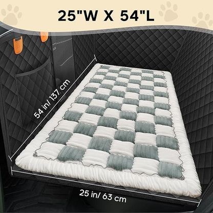 Backseat Pet Bed Mat, Non-Slip Plaid Dog Bed for Car Back Seat, Flannel Backseat Dog Bed, Fit for Backseat Extenders and Trucks SUVs (Bluegrey&amp;White, 24.8x54 inch)
