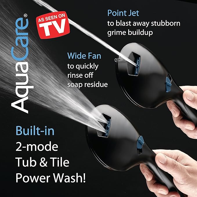 AquaCare High Pressure 8-mode Handheld Shower Head - Anti-clog Nozzles, Built-in Power Wash to Clean Tub, Tile &amp; Pets, Extra Long 6 ft. Stainless Steel Hose, Wall &amp; Overhead Brackets