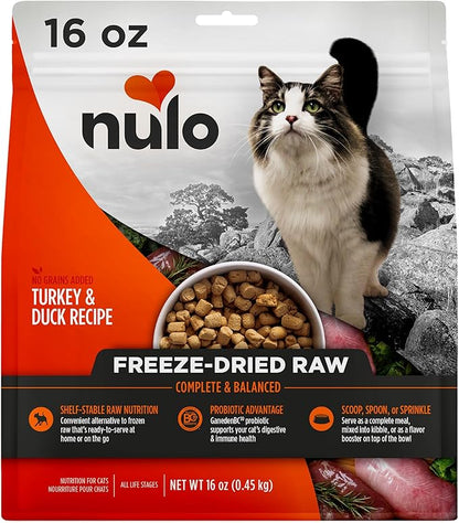 Nulo Freestyle Freeze-Dried Raw, Ultra-Rich Grain-Free Dry Cat Food for All Breeds and Life Stages with BC30 Probiotic for Digestive and Immune Health, Turkey &amp; Duck, 16 Ounce