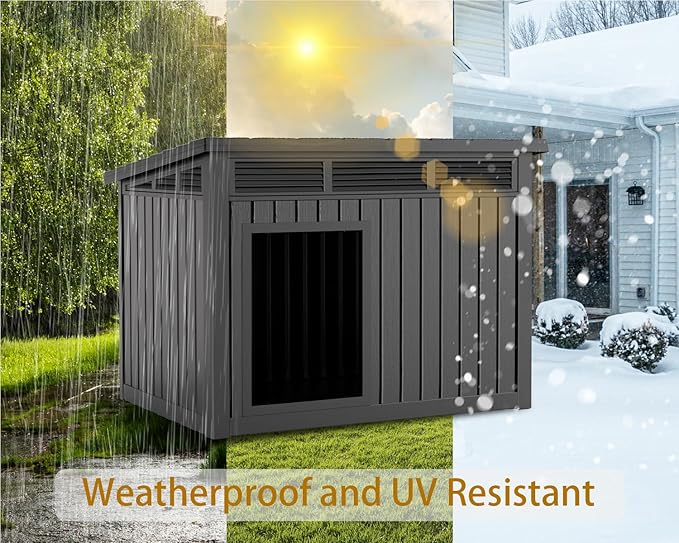 DRATO Dog House for Both Indoor and Outdoor with Weatherproof Roof Removable Floors for Medium to Large Dogs Interior Space (Black, Medium(32.2 * 25.12 * 24.13&
