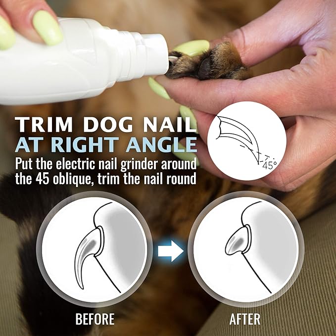 Cat and Dog Nail Grinder - Rechargeable Electric Pet Nail Clipper &amp; Trimmer- Painless Paws Grooming - Quiet 2-Speed Motor. 3 Size Ports for Small, Medium, Large Pets- Up to 4 Hours of Charge