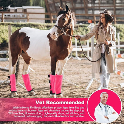 Premium 4-Pack Horse Fly Boots &amp; Leggings Loose-Fit Fine Mesh with Stay-On Fasteners, Support Strips &amp; Anti-Stomp Design Breathable Non-Slip Protection Leg Wrap (Large) Rose Pink
