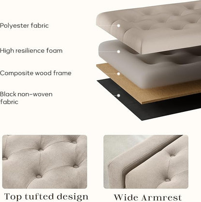 Ottoman with Storage, 48.8" Fabric Storage Ottoman Bench with Hinge, Bedroom Bench, Upholstered Benches with Seating for Living Room, Entryway (Khaki)