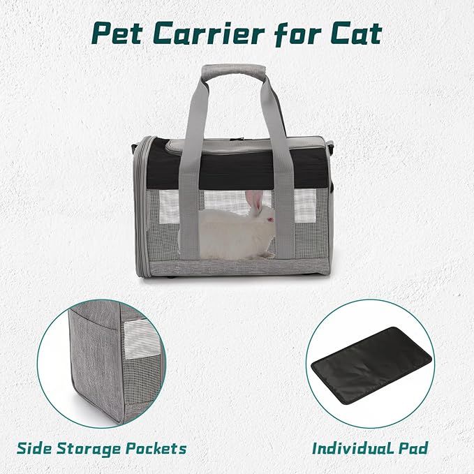 PINVNBY Bunny Carrier for Travel Camping Outdoor, Small Pet Carrier, Guinea Pig Carrier, Breathable Pet Portable Hand Bag for Hamster Bunny Guinea Pig（Black &amp; Gray）