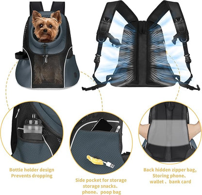 WOYYHO Pet Dog Carrier Backpack Small Dog Front Backpack Ventilated Mesh Dog Travel Back Pack with Safety Belt for Travel Hiking Cycling Outdoor Adventures (Size S: 2-4.5 lbs, Dark Gray)