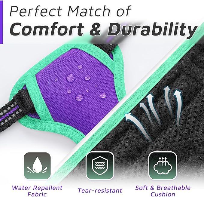 Eagloo Dog Harness for Large Dogs, No Pull Service Vest with Reflective Strips and Control Handle, Adjustable and Comfortable for Walking, No Choke Harness with 2 Metal Rings, Purple &amp; Green, M