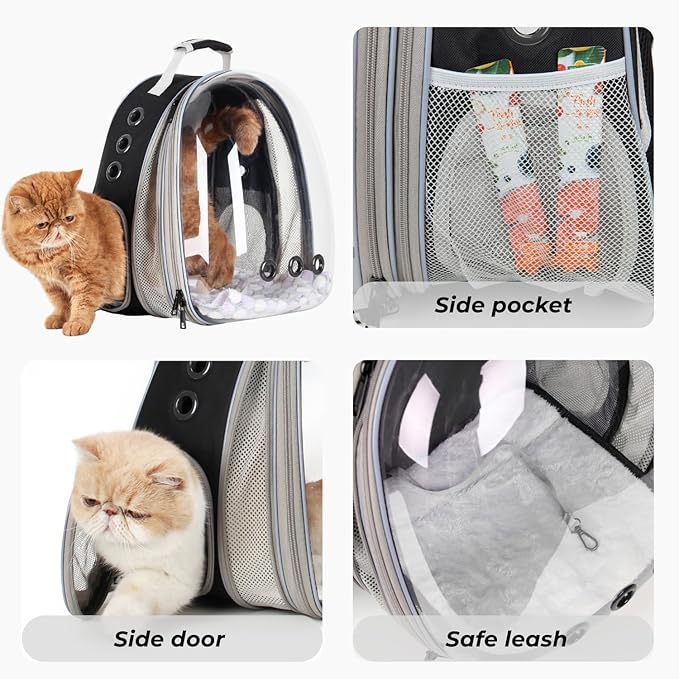 Lollimeow Cat Carrier Backpack, Bubble Expandable Backpack Carrier, Pets and Small Dogs,Airline-Approved, Designed for Travel, Hiking, Walking &amp; Outdoor Use (Front Expandable-Black)