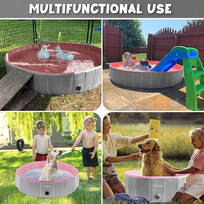 Furrybaby Dog Pool, Foldable Dog Pools for Large Dogs Portable Kiddie Pool Pet Doggie Wading Swimming (Pink 63&