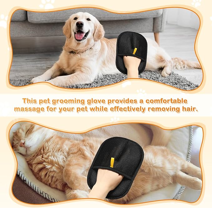 Pet Hair Removal Glove, 2025 New Reusable Electrostatic Glove for Cats &amp; Dogs, Effective Pet Hair Remover for Furniture, Couch, Carpet, and Car Seats (3PCS)
