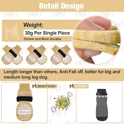 BEAUTYZOO Anti Slip Dog Socks for Small Medium Large Dogs with Grips Straps on Hardwood Floor Protection Wear, Traction Control 3 Pairs Double Side Paw Protector to Prevent Licking for Girl or Boy