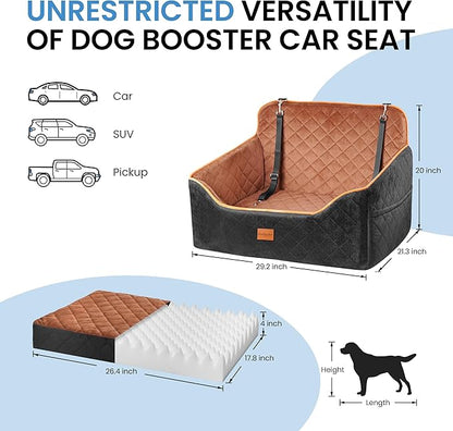 Dog Car Seat for Medium Dogs - Pet Car Seat with 2 Safety Straps &amp; Waterproof Padding, Portable Pet Carrier for Cars, Trucks &amp; SUVs, Comfortable Booster Bed for Pets Up to 55lbs (Black/Coffee)