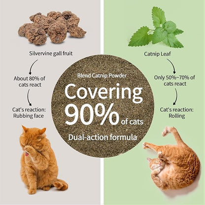 Catnip &amp; Silvervine Powder – 50g Blend of Silvervine Gall Fruit &amp; Catnip, Non-Addictive, for All Cat Ages, Multi-Use with Toys, Scratchers &amp; Protecting Furniture, with 5 Little Pouches