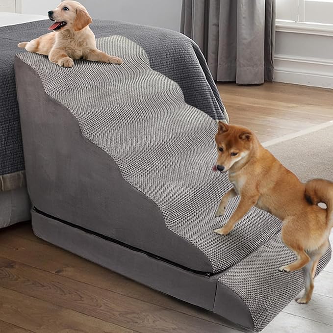 Soft Dog Stairs &amp; Steps for High Beds 28 Inches High Tall, LitaiL Pet Stairs/Steps for High Beds for Small Large Dogs, Non-Slip Dog Ramps for Bed, for Older Cats