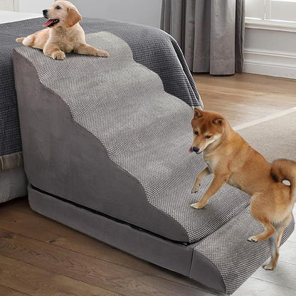 Soft Dog Stairs &amp; Steps for High Beds 28 Inches High Tall, LitaiL Pet Stairs/Steps for High Beds for Small Large Dogs, Non-Slip Dog Ramps for Bed, for Older Cats