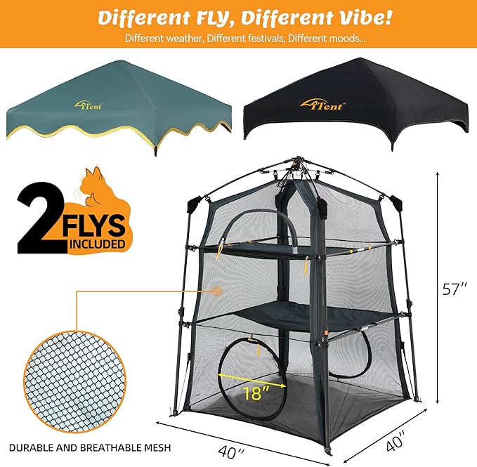 Extra Large Catio Outdoor Cat Enclosure,3 Tier Cat Tower Tent Weatherproof &amp; Sunproof with 3 Doors, Foladable and Portable for Patio, Deck,Camping, Indoor &amp; Outdoor(Patented)-Wave Shade