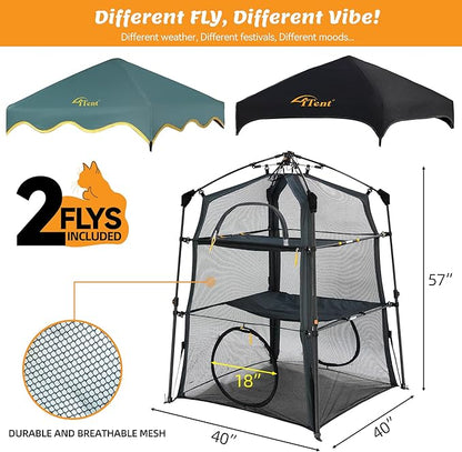 Extra Large Catio Outdoor Cat Enclosure,3 Tier Cat Tower Tent Weatherproof &amp; Sunproof with 3 Doors, Foladable and Portable for Patio, Deck,Camping, Indoor &amp; Outdoor(Patented)-Wave Shade