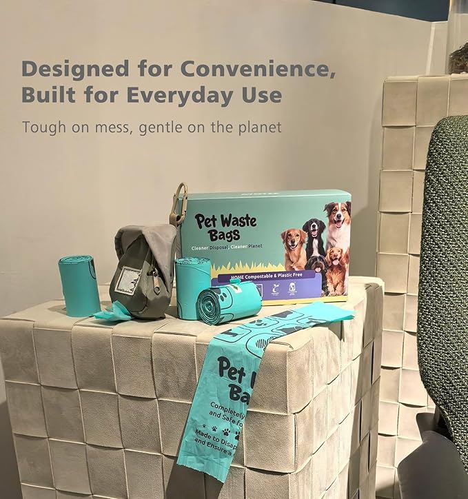100% Compostable Dog Poop Bags, 270Count Value Pack, BPI Certified, Biodegradable Leakproof Thick Poop Bags for Dogs with Dispenser, Plant-Based, ASTM D6400 &amp; EN 13432 Compliant Pet Waste Bag