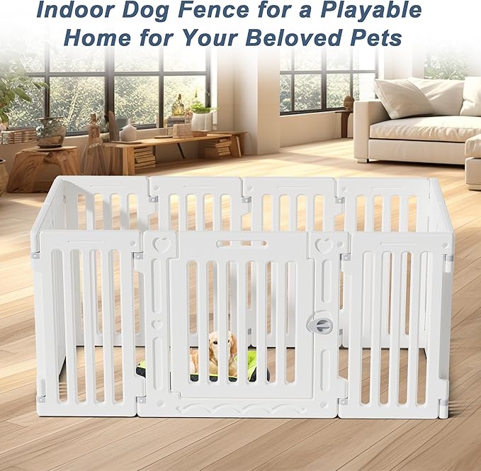 Dog Playpen with Door, DIY Shape Combination Puppy Pen,25.5" H 10-Panel Dog Fence,Non-Slip &amp; Secure Pet Gate, Easy to Assemble